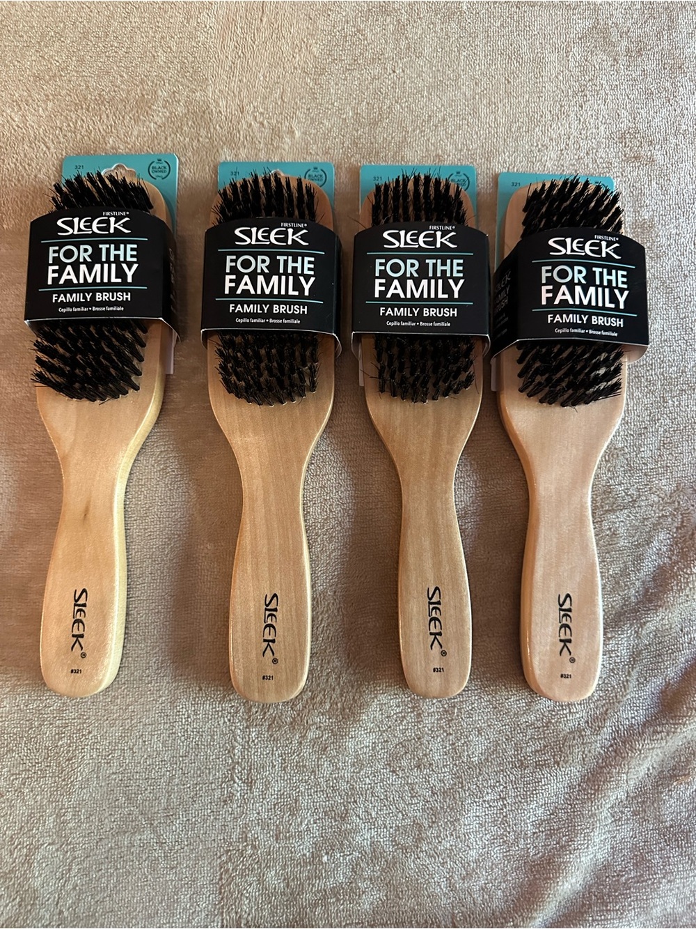 Sleek For The Family Natural Wood Hair Brushes with Black Bristles - Set of 4